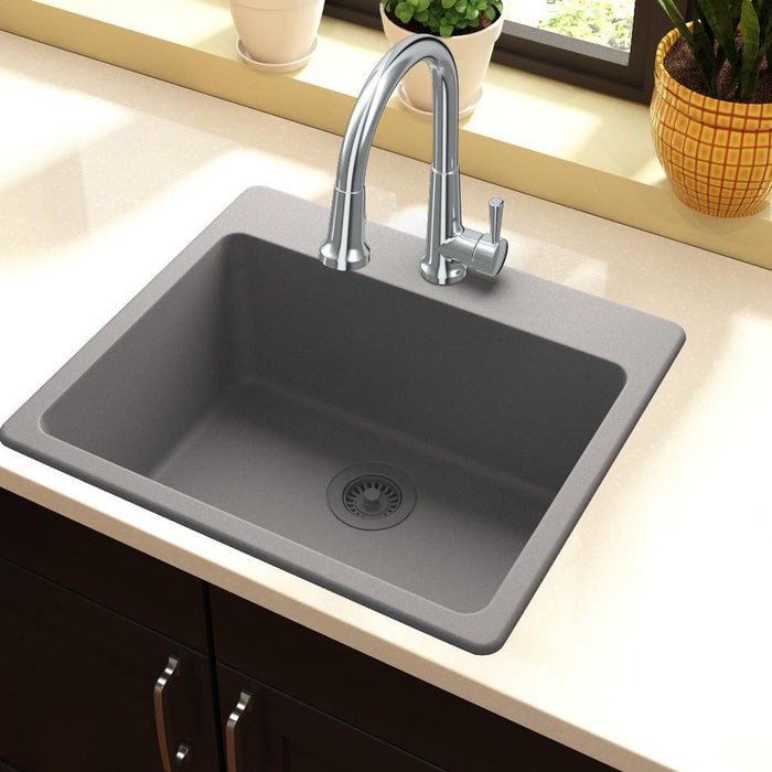 Elkay ELG2522GS0 Quartz Classic 25" x 22" x 9-1/2", Single Bowl Top Mount Kitchen Sink, Greystone