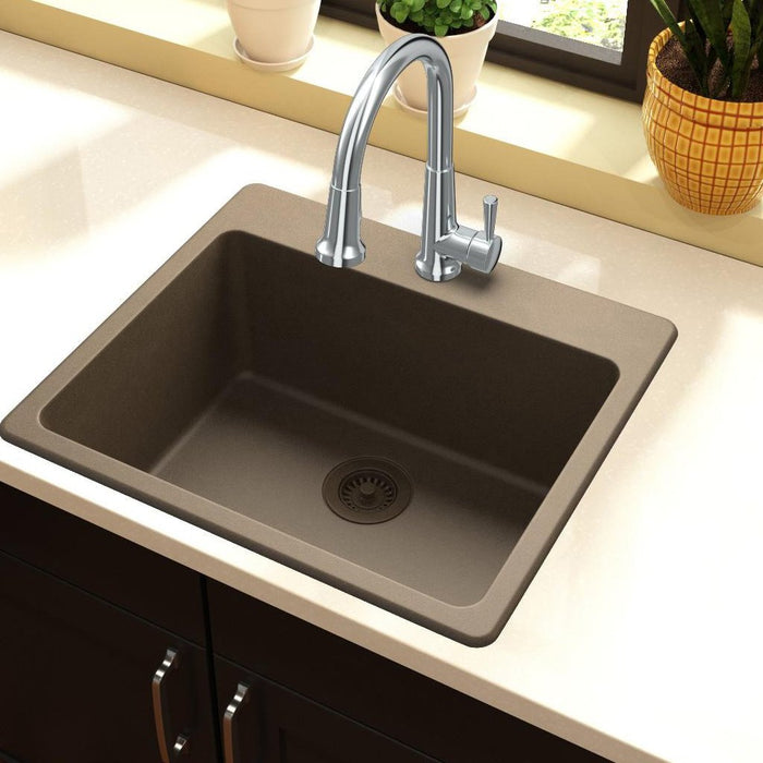 Elkay ELG2522MC0 Quartz Classic 25" x 22" x 9-1/2", Single Bowl Top Mount Kitchen Sink, Mocha