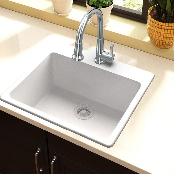 Elkay ELG2522WH0 Quartz Classic 25" x 22" x 9-1/2", Single Bowl Top Mount Kitchen Sink, White