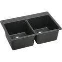 Elkay ELG3322BK0 Quartz Classic 33" x 22" x 9-1/2", Equal Double Bowl Top Mount Kitchen Sink, Black