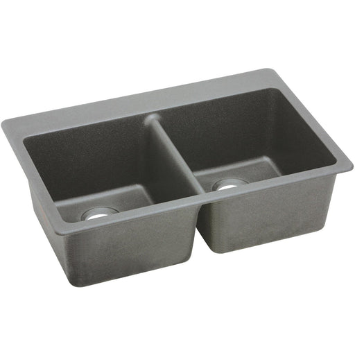 Elkay ELG3322GS0 Quartz Classic 33" x 22" x 9-1/2", Double Bowl Top Mount Kitchen Sink, Greystone