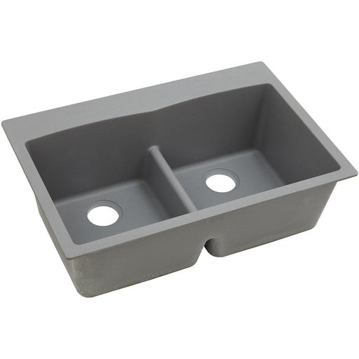 Elkay ELGDLB3322GS0 Quartz Classic 33 x 22 x 10" 2-Bowl Top Mount Kitchen Sink, Aqua Divide, Greystone