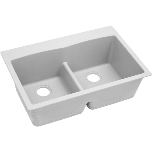 Elkay ELGDLB3322WH0 Quartz Classic 33 x 22 x 10" 2-Bowl Top Mount Kitchen Sink with Aqua Divide, White
