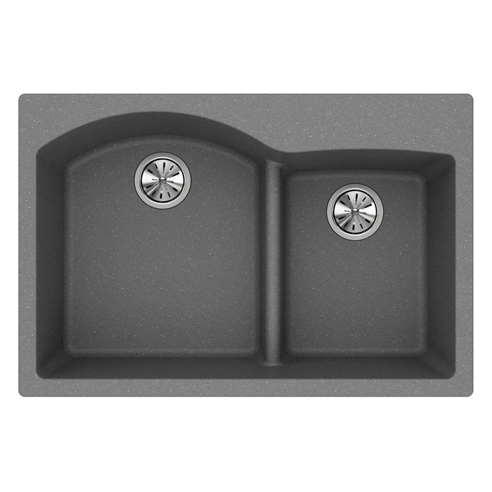 Elkay ELGH3322RGS0 Quartz Classic 33 x 22 x 10" 2-Bowl Top Mount Kitchen Sink, Aqua Divide, Greystone