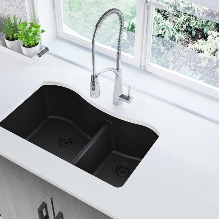 Elkay ELGHU3220RBK0 Quartz Classic 32-1/2" x 20" x 10", 60/40 2-Bowl Undermount Kitchen Sink, Black