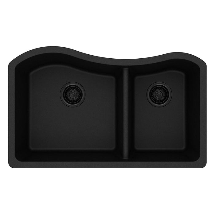 Elkay ELGHU3220RBK0 Quartz Classic 32-1/2" x 20" x 10", 60/40 2-Bowl Undermount Kitchen Sink, Black