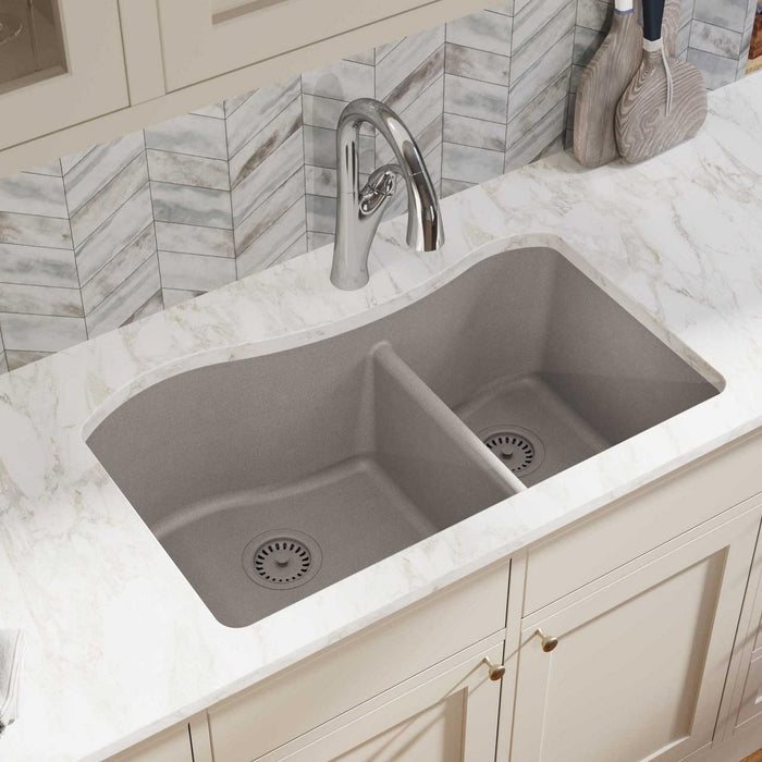 Elkay ELGHU3220RGR0 Quartz Classic 32-1/2" x 20" x 10", 60/40 2-Bowl Undermount Kitchen Sink, Greige