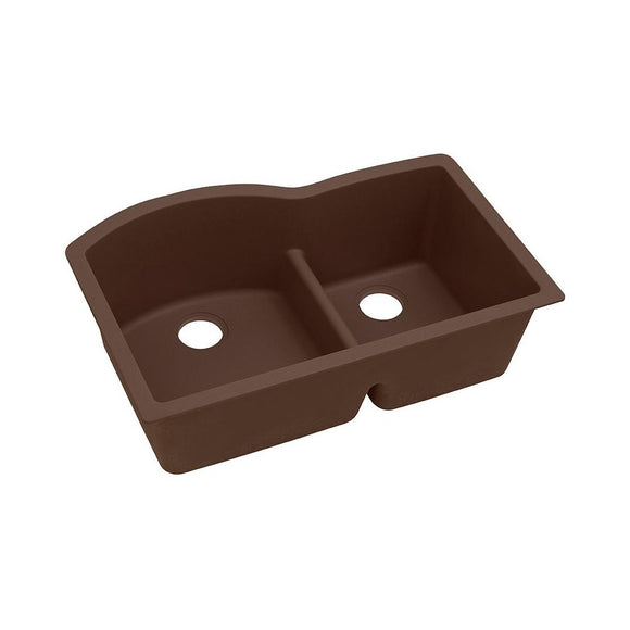 Elkay ELGHU3322RMC0 Quartz Classic 33 x 22 x 10" 2-Bowl Undermount Kitchen Sink, Aqua Divide, Mocha