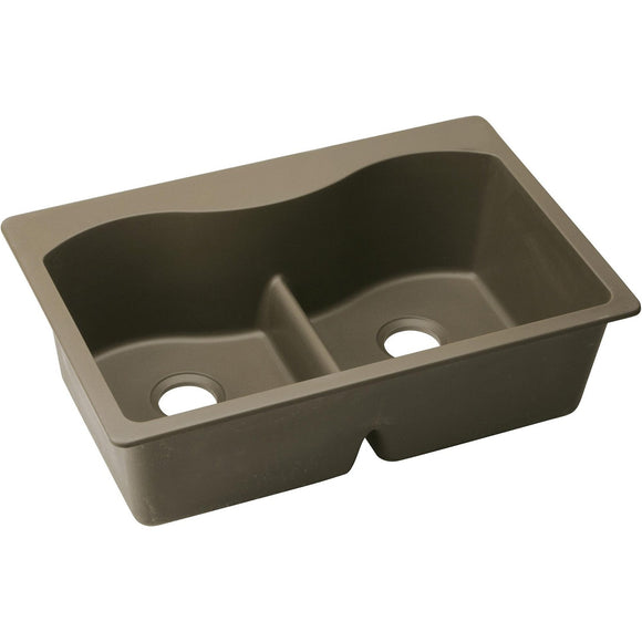 Elkay ELGLB3322MC0 Quartz Classic 33 x 22 x 9-1/2" 2-Bowl Top Mount Kitchen Sink, Aqua Divide, Mocha