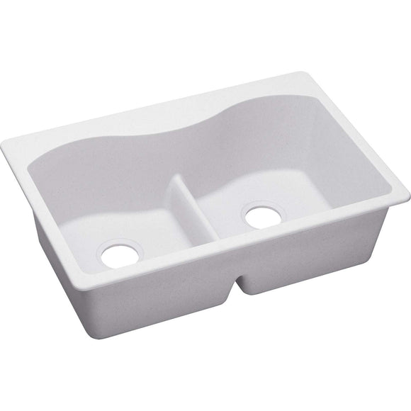 Elkay ELGLB3322WH0 Quartz Classic Equal Double Bowl Top Mount Sink with Aqua Divide, White