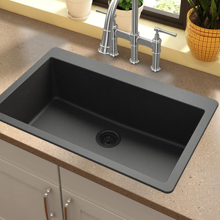 Elkay ELGR13322BK0 Quartz Classic 33" x 20-7/8" x 9-7/16", Single Bowl Top Mount Kitchen Sink, Black