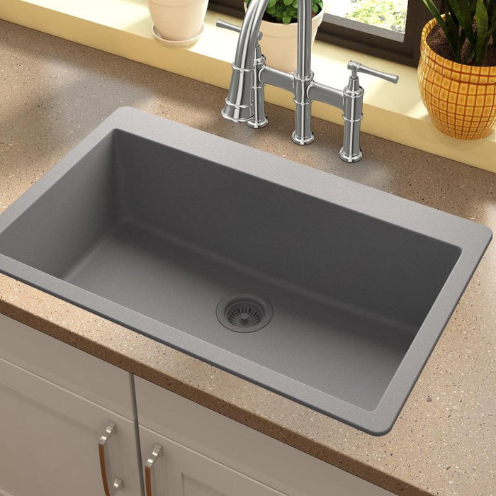 Elkay ELGR13322GS0 Quartz Classic 33" x 20-7/8" x 9-7/16", 1-Bowl Top Mount Kitchen Sink, Greystone