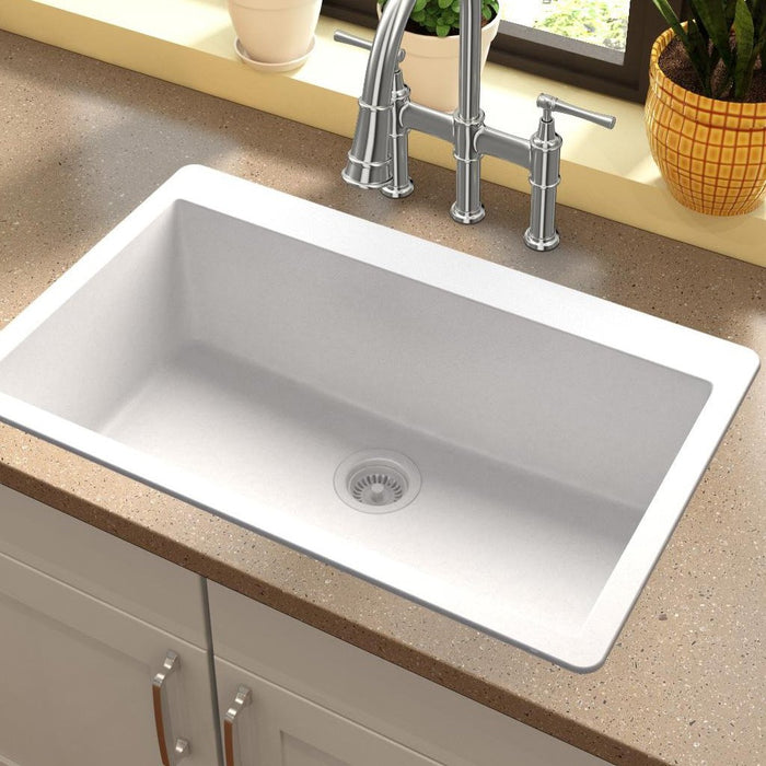 Elkay ELGR13322WH0 Quartz Classic 33" x 20-7/8" x 9-7/16", Single Bowl Top Mount Kitchen Sink, White