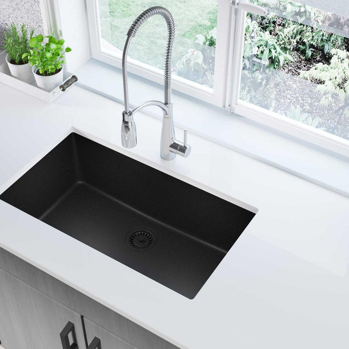 Elkay ELGRU13322BK0 Quartz Classic 33" x 18-7/16" x 9-7/16", 1-Bowl Undermount Kitchen Sink, Black