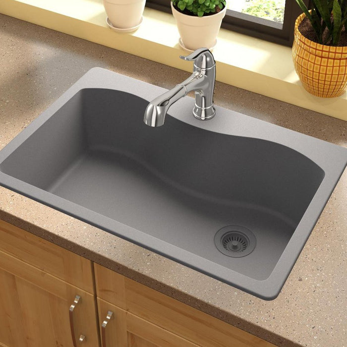 Elkay ELGS3322RGS0 Quartz Classic 33" x 22" x 9-1/2", Single Bowl Top Mount Kitchen Sink, Greystone