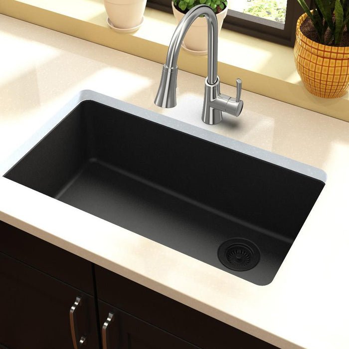 Elkay ELGU13322BK0 Quartz Classic 33" x 18-3/4" x 9-1/2", Single Bowl Undermount Kitchen Sink, Black