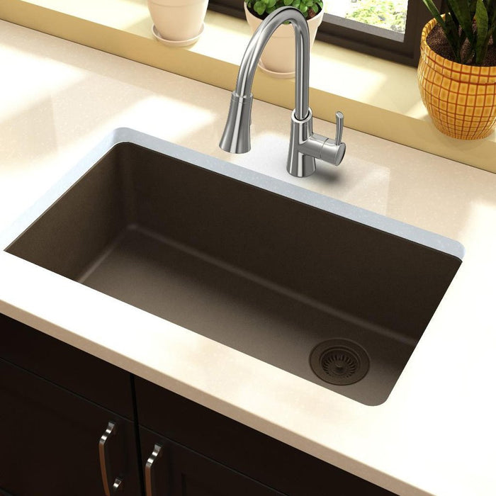 Elkay ELGU13322MC0 Quartz Classic 33" x 18-3/4" x 9-1/2", Single Bowl Undermount Kitchen Sink, Mocha