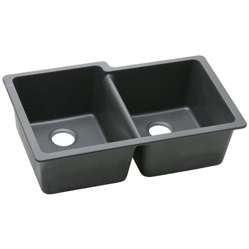 Elkay ELGU250RBK0 Quartz Classic 33" x 20-1/2" x 9-1/2" Offset 2-Bowl Undermount Kitchen Sink, Black