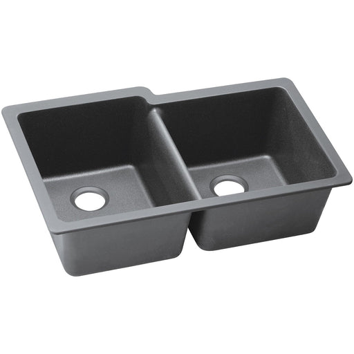 Elkay ELGU250RGS0 Quartz Classic 33" x 20-1/2" x 9-1/2" 2-Bowl Undermount Kitchen Sink, Greystone