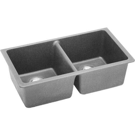 Elkay ELGU3322GS0 Quartz Classic 33" x 18-1/2" x 9-1/2", 2-Bowl Undermount Kitchen Sink, Greystone