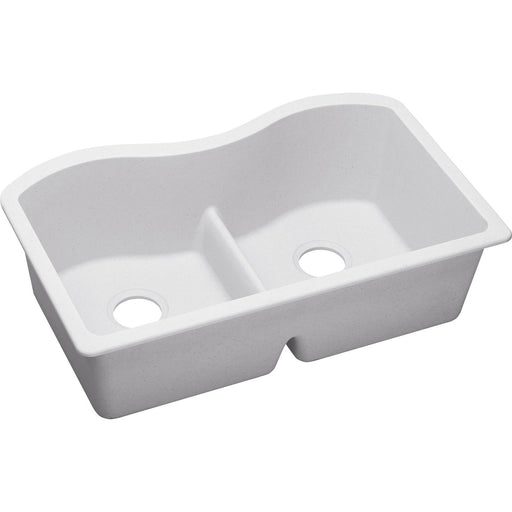 Elkay ELGULB3322WH0 Quartz Classic 33 x 20 x 9-1/2" 2-Bowl Undermount Kitchen Sink, Aqua Divide, White