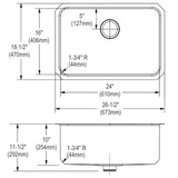 Elkay ELUH241610PD Lustertone Stainless Steel 26-1/2 x 18-1/2 x 10" Undermount Kitchen Sink, Perfect Drain