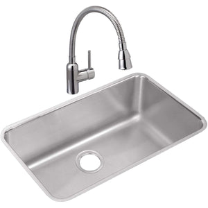 Elkay ELUH281612C Lustertone Stainless Steel Single Bowl Undermount Sink and Faucet Kit