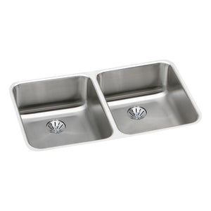Elkay ELUHAD311845PD Lustertone 30-3/4 x 18-1/2 x 4-3/8" 2-Bowl Undermount Kitchen Sink, Perfect Drain