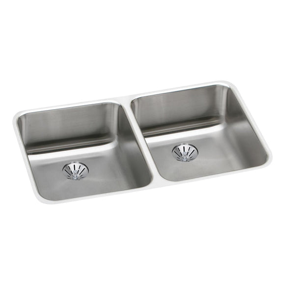 Elkay ELUHAD311845PD Lustertone 30-3/4 x 18-1/2 x 4-3/8" 2-Bowl Undermount Kitchen Sink, Perfect Drain