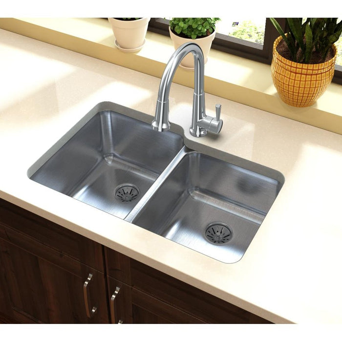 Elkay ELUH3120RPD Lustertone 31-1/4 x 20-1/2 x 9-7/8" 2-Bowl Undermount Kitchen Sink, Perfect Drain