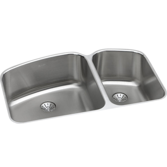 Elkay ELUH31229RPD Lustertone 32-3/4 x 21 x 9" 2-Bowl Undermount Kitchen Sink, Perfect Drain
