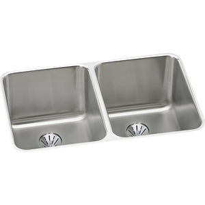 Elkay ELUH3220PD Lustertone 31-1/4 x 20 x 7-7/8" 2-Bowl Undermount Kitchen Sink, Perfect Drain