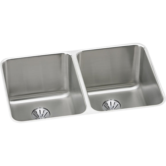 Elkay ELUH3220PD Lustertone 31-1/4 x 20 x 7-7/8" 2-Bowl Undermount Kitchen Sink, Perfect Drain