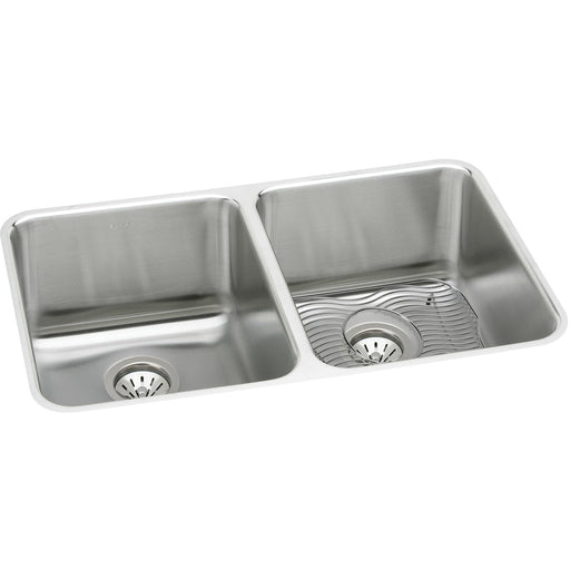 Elkay ELUH361710DBG Lustertone Stainless Steel 35-3/4" x 18-1/2" x 10", 2-Bowl Undermount Kitchen Sink Kit