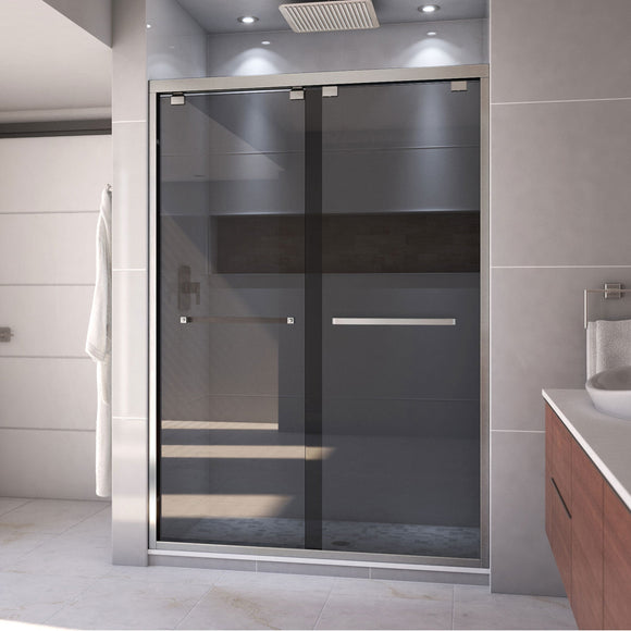 DreamLine SHDR-165476G-04 Encore 50-54 in. W x 76 in. H Semi-Frameless Bypass Sliding Shower Door in Brushed Nickel and Gray Glass