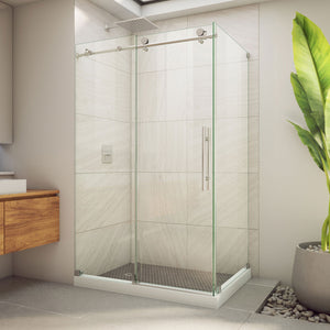 DreamLine SE6148F340VDX07 Enigma-X Clear Sliding Shower Enclosure in Brushed Stainless Steel