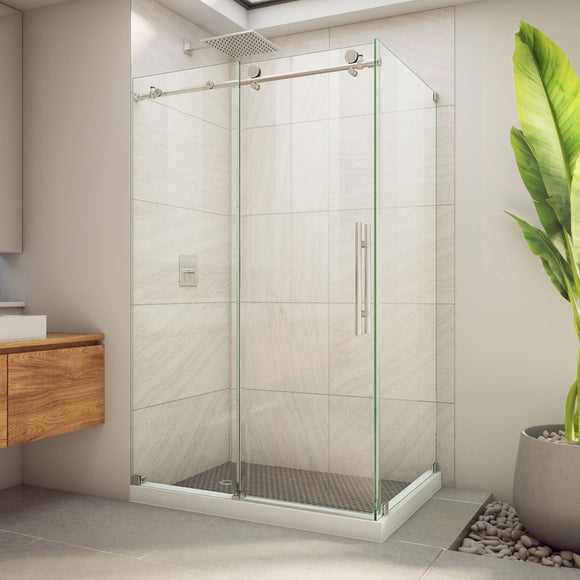 DreamLine SE6148F340VDX07 Enigma-X Clear Sliding Shower Enclosure in Brushed Stainless Steel