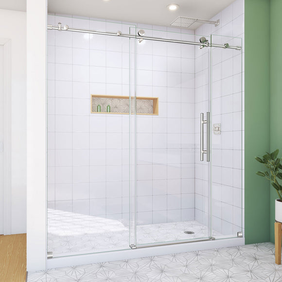 DreamLine SD61720760VDX08 Enigma-X Clear Sliding Shower Door in Polished Stainless Steel