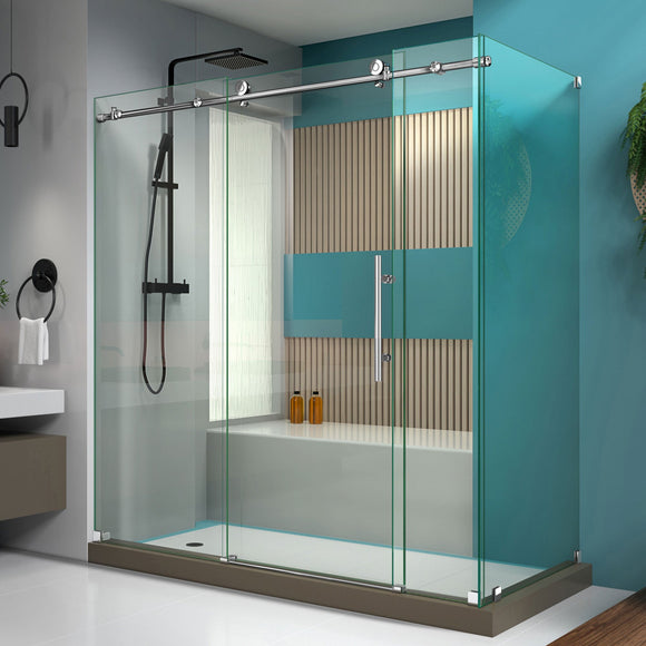 DreamLine SHEN-6132721-08 Enigma-X 32 1/2"D x 72 3/8"W x 76"H Fully Frameless Sliding Shower Enclosure in Polished Stainless Steel