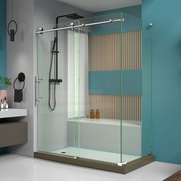 DreamLine SHEN-6132601-08 Enigma-X 32 1/2"D x 60 3/8"W x 76"H Fully Frameless Sliding Shower Enclosure in Polished Stainless Steel
