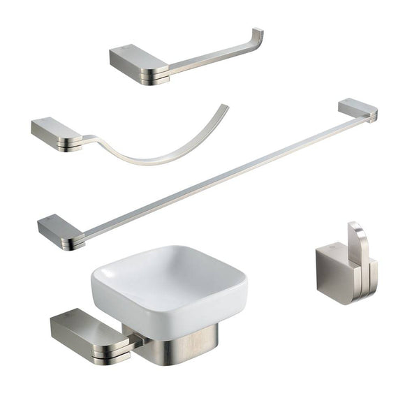 Fresca FAC1300BN Solido 5-Piece Bathroom Accessory Set - Brushed Nickel - Brushed Nickel, Ground Shipping
