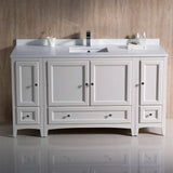Fresca FCB20-123612AW-CWH-U Oxford 60" Antique White Traditional Bathroom Cabinets with Top & Sink