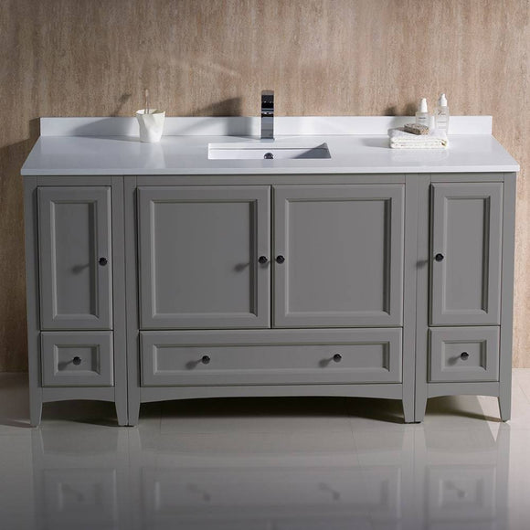 Fresca FCB20-123612GR-CWH-U Oxford 60" Gray Traditional Bathroom Cabinets with Top & Sink