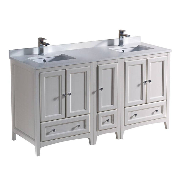 Fresca FCB20-241224AW-CWH-U Oxford 60" Antique White Traditional Double Sink Bathroom Cabinets with Top & Sinks