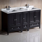 Fresca FCB20-241224ES-CWH-U Oxford 60" Espresso Traditional Double Sink Bathroom Cabinets with Top & Sinks