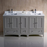 Fresca FCB20-241224GR-CWH-U Oxford 60" Gray Traditional Double Sink Bathroom Cabinets with Top & Sinks