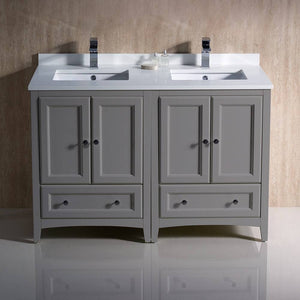Fresca FCB20-2424GR-CWH-U Oxford 48" Gray Traditional Double Sink Bathroom Cabinets with Top & Sinks