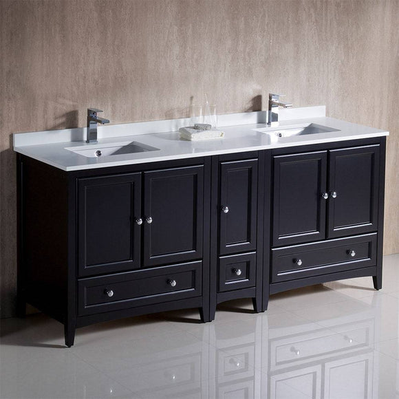 Fresca FCB20-301230ES-CWH-U Oxford 72" Espresso Traditional Double Sink Bathroom Cabinets with Top & Sinks