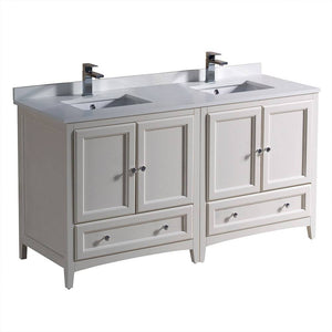 Fresca FCB20-3030AW-CWH-U Oxford 60" Antique White Traditional Double Sink Bathroom Cabinets with Top & Sinks