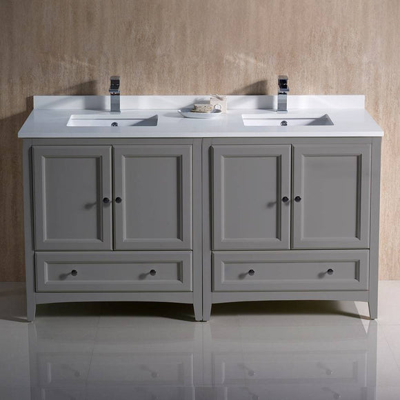 Fresca FCB20-3030GR-CWH-U Oxford 60" Gray Traditional Double Sink Bathroom Cabinets with Top & Sinks